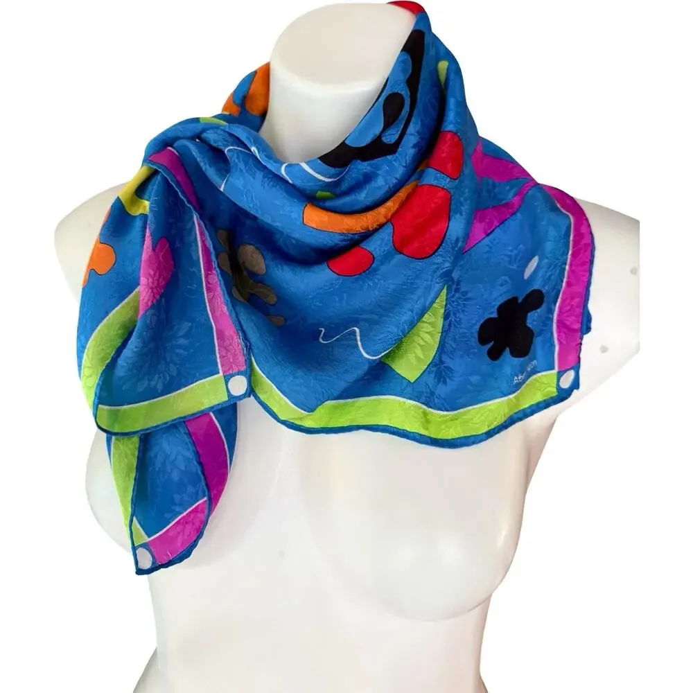 Vintage Albert Nipon Silk Jacquard Scarf 1990s Matisse Cutout Abstract 31x31